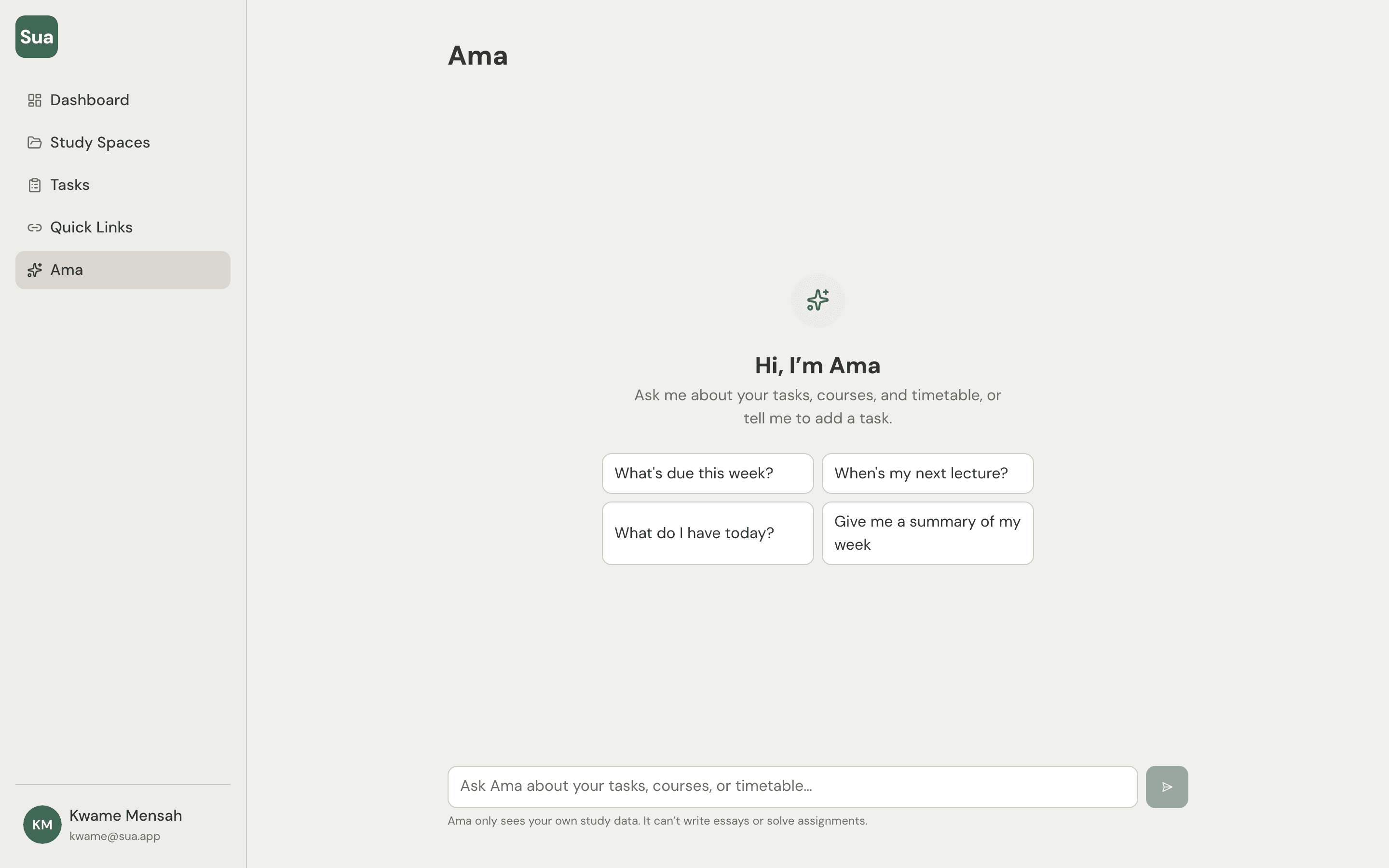 Ama assistant with suggested questions about your study data